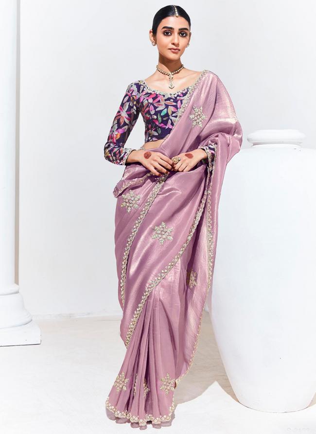 Organza Pink Traditional Wear Embroidery Work Saree